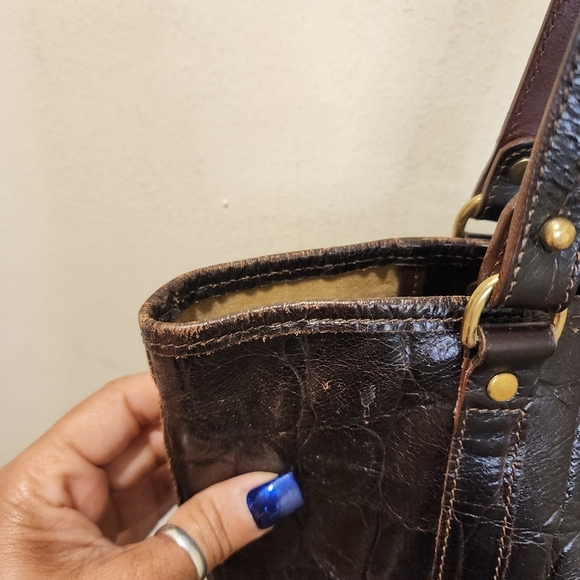 BRAHMIN Brown  Anywhere Melbourne croc embossed leather Shoulder  Tote Bag - Picture 3 of 16